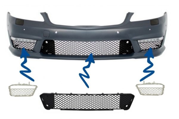 Frontstøtfanger sentral-nedre gitter og sidegitter egnet for Mercedes S-Klasse W221 (2005-2012) S63 S65 Design |