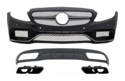 Frontstøtfanger og diffusor med lyddemperspiss Svart egnet for Mercedes C-klasse W205 S205 (2014-2018) C63 Design