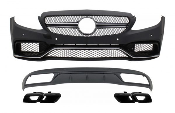 Frontstøtfanger og diffusor med lyddemperspiss Svart egnet for Mercedes C-klasse W205 S205 (2014-2018) C63 Design |