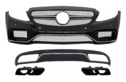 Frontstøtfanger og diffusor med lyddemperspiss Svart egnet for Mercedes C-klasse W205 S205 (2014-2018) C63 Design