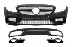 Frontstøtfanger og diffusor med lyddemperspisser Krom egnet for Mercedes C-klasse W205 S205 (2014-2018) C63 Design