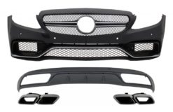 Frontstøtfanger og diffusor med lyddemperspisser Krom egnet for Mercedes C-klasse W205 S205 (2014-2018) C63 Look