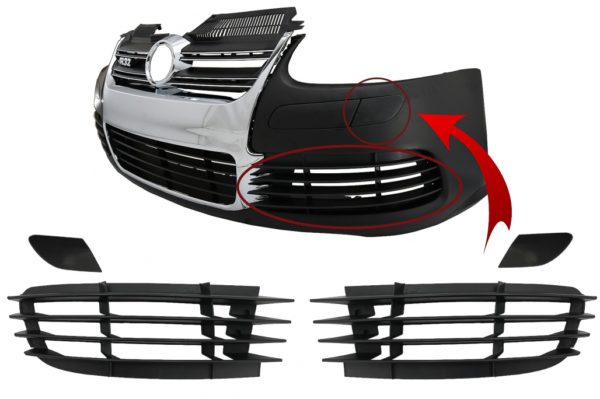 Frontstøtfangerdeler Sidegriller og frontlykter Spylerdeksler egnet for VW Golf V 5 (2003-2007) Jetta (2005-2010) R32 Look |