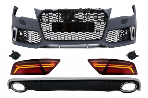 Støtfanger foran og bakre diffusor med eksosspisser og LED-baklykter egnet for Audi A7 4G Pre-Facelift (2010-2014) RS7 Design |