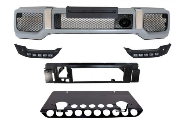 Frontstøtfanger glideplate skinnende svart Off-road Spoiler LED DRL-forlengelse egnet for Mercedes G-Klasse W463 (1989-2016) B-Design |