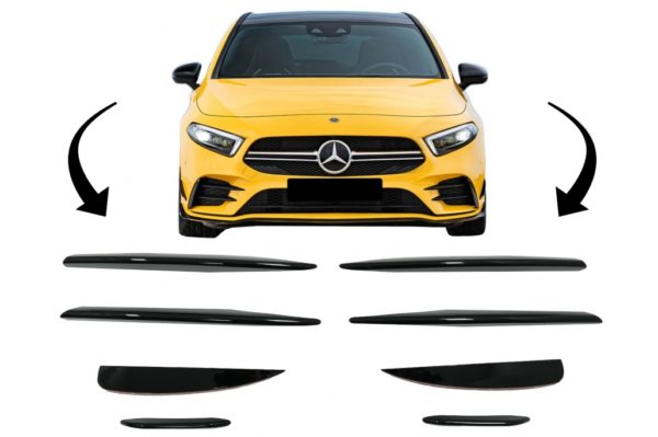 Forre Støtfanger Splitters Finner Aero passende for MERCEDES A Class W177 Hatchback V177 Sedan (04.2018-up) A45 Design Piano Black |