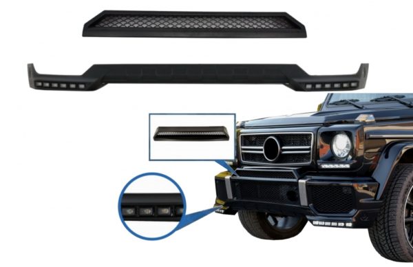 Front Bumper Spoiler LED DRL Extension og Øvre Spoiler Lip egnet for Mercedes G-Class W463 (1989-2017) Svart |