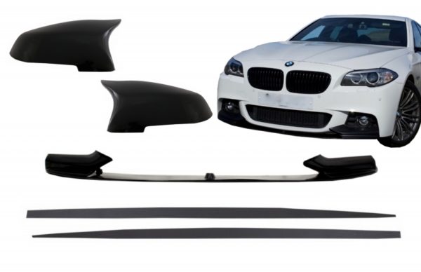 Frontstøtfanger Spoilerleppe med speildeksler og sideskjørt Add-on leppeforlengelser egnet for BMW 5-serie F10 F11 Sedan Touring (2015-2017) M-Performance Design