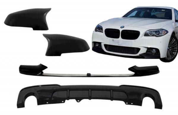 Frontstøtfanger Spoilerleppe med speildeksler og diffusor Dobbeltuttak Enkelt eksos egnet for BMW 5-serie F10 F11 Sedan Touring (2015-2017) M-Performance Piano Black |