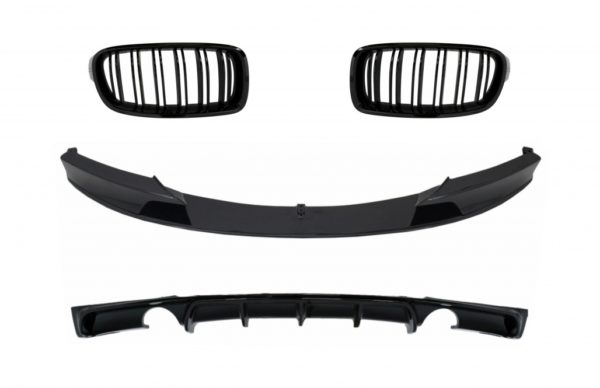 Støtfangerspoiler foran med sentrale gitter og bakre diffusor Dobbeltuttak for enkelt eksos egnet for BMW 3-serie F30 F31 (2011-2019) M Performance Design Piano Black