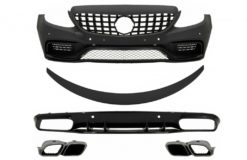 Støtfanger foran egnet for Mercedes C-Klasse C205 A205 Coupe Cabriolet (2014-2019) Frontgitter GT-R Panamericana med bagasjeromsspoiler og bakre støtfanger Valance Diffuser C63S Design Sølvspisser