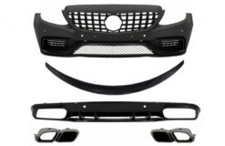 Støtfanger foran egnet for Mercedes C-Klasse C205 A205 Coupe Cabriolet (2014-2019) Frontgitter GT-R Panamericana med bagasjeromsspoiler og bakre støtfanger Valance Diffuser C63S Design Sølvspisser