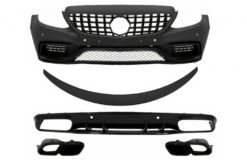 Støtfanger foran egnet for Mercedes C-Klasse C205 A205 Coupe Cabriolet (2014-2019) med bagasjeromsbagasjeromspoiler og bakre støtfanger valance Diffuser C63S Design All Black