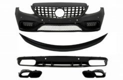 Støtfanger foran egnet for Mercedes C-Klasse C205 A205 Coupe Cabriolet (2014-2019) med bagasjeromsbagasjeromspoiler og bakre støtfanger valance Diffuser C63S Design All Black