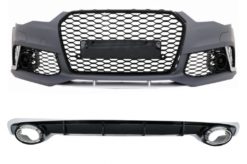 Fremre støtfanger egnet for Audi A6 4G Facelift (2015-2018) og bakre støtfanger valance diffuser med eksosspisser RS6 Design