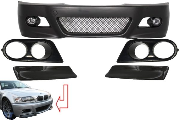 Støtfanger foran egnet for BMW 3-serie Coupe/Cabrio/Sedan/Estate E46 (1998-2004) M3-design med luftkanaler Ventiler og splittere Carbon CSL-design