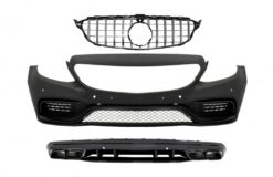 Støtfanger foran egnet for Mercedes C-klasse W205 S205 (2014-2018) med sentralgitter krom og bakre diffuser C63 Design