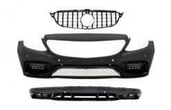 Støtfanger foran egnet for Mercedes C-Klasse W205 S205 (2014-2018) med Grill og Diffuser C63 Design Svart