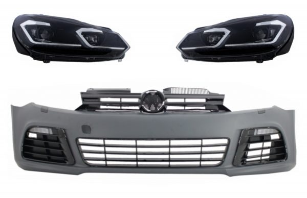 Støtfanger foran egnet for VW Golf 6 VI (2008-2013) med LED-frontlykter som flyter dynamiske sekvensielle svinglys R20 Look |