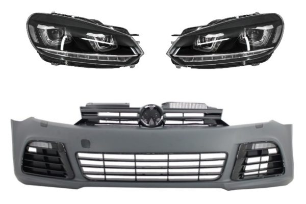 Støtfanger foran egnet for VW Golf VI 6 (2008-2013) R20 Look med frontlykter 3D LED DRL U-Design LED flytende svinglys |