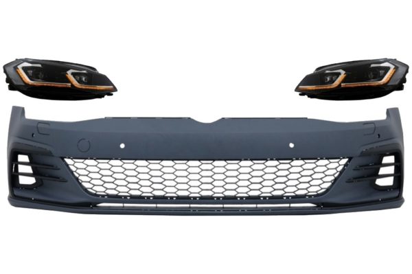 Støtfanger foran egnet for VW Golf VII 7.5 (2017-2020) og LED-frontlykter Sequential Dynamic Turning Lights GTI Look RHD |