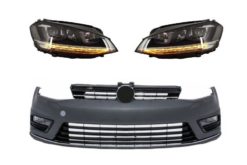 Støtfanger foran egnet for VW Golf VII 7 (2013-2017) R-line Look med frontlykter 3D LED DRL FLOWING Dynamic Sequential Turning Lights Silver