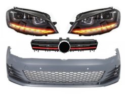 Støtfanger foran egnet for VW Golf VII Golf 7 2013-up GTI Look med frontlykter 3D LED DRL RØD Flytende blinklys og gitter