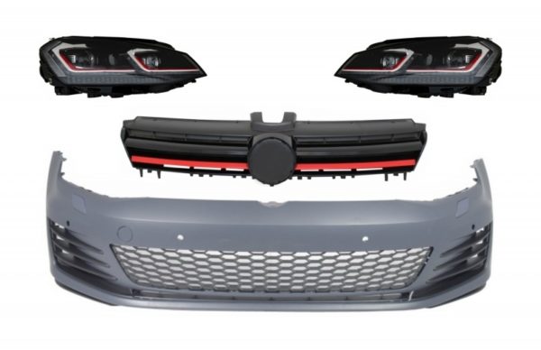 Støtfanger foran med sentralgitter og RHD LED-frontlykter Sekvensielle dynamiske svinglys egnet for VW Golf VII 7 5G (2013-2017) GTI Look |