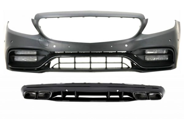 Støtfanger foran med diffuser og svarte tips egnet for Mercedes C-klasse W205 S205 AMG Sport Line (2014-2020) C63S Design |
