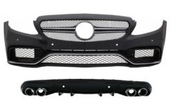 Støtfanger foran med diffuser og eksospottespisser som passer for Mercedes C-klasse W205 Sedan S205 stasjonsvogn (2014-2020) C63 Design