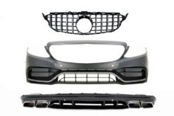 Frontstøtfanger med diffuser og sølvspisser som passer for Mercedes C-klasse W205 S205 AMG Sport Line (2014-2020) C63S Design