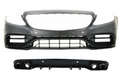 Støtfanger foran med diffusor dobbel uttak og eksosspisser egnet for Mercedes C-Klasse A205 Cabriolet C205 Coupe (2014-2019) C63 Design Piano Black