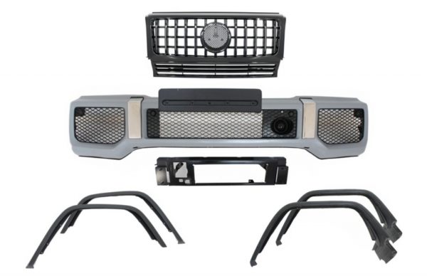 Støtfanger foran med skjermutslag Hjulbuer og frontgitter Alle Piano Black egnet for Mercedes G-Klasse W463 (1989-2018) G65 Design |