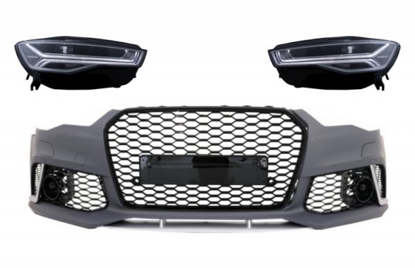 Støtfanger foran med Full LED-frontlykter Sekvensielle dynamiske svinglys egnet for Audi A6 C7 4G (2011-2018) RS6 Matrix Design |