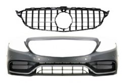 Støtfanger foran med gitter Sort passer for Mercedes C-Klasse W205 S205 C205 A205 (2014-2018) C63 GT-R Design