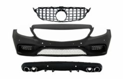 Fremre støtfanger med gitter krom uten kamera og diffuser med eksospottespisser egnet for Mercedes C-klasse W205 S205 (2014-2018) C63 Design