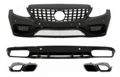 Støtfanger foran med gitter GT-R Panamericana egnet for Mercedes C-Klasse C205 A205 Coupe Cabriolet (2014-2019) og bakre støtfanger Valance Diffuser C63S Design Silver Tips