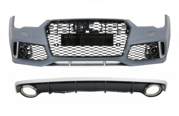 Fremre støtfanger med gitter egnet for Audi A7 4G Facelift (2015-2018) og bakre støtfanger Valance Diffuser & Exhaust Tips RS7 Design |