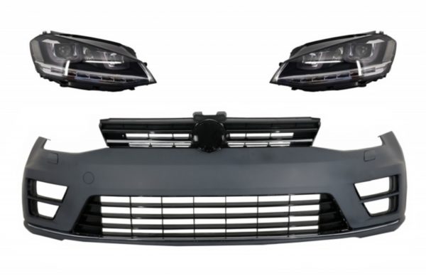 Støtfanger foran med frontlykter 3D DRL Sølv LED FLOWING Dynamiske sekvensielle svinglys egnet for VW Golf VII 7 (2013-2017) R-Line Look RHD |