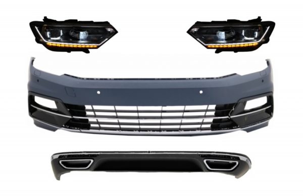 Fremre støtfanger med frontlykter og bakre støtfanger diffuser egnet for VW Passat B8 3G (2015-2018) R-Line Design |
