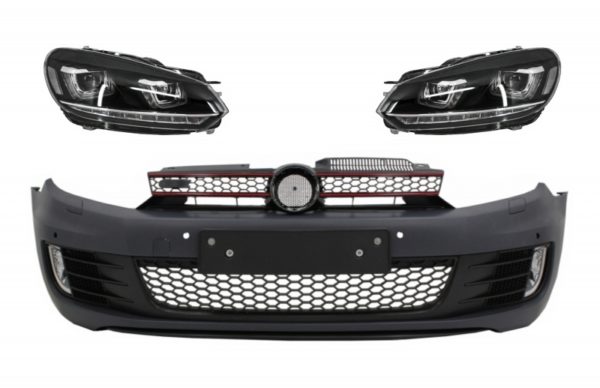 Støtfanger foran med frontlykter LED DRL flytende blinklys krom egnet for VW Golf VI 6 (2008-2013) GTI U Design |