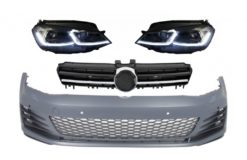 Støtfanger foran med LED-frontlykter Sekvensielle dynamiske svinglys og gitterkrominnsatser egnet for VW Golf VII 7 5G (2013-2017) GTI Look