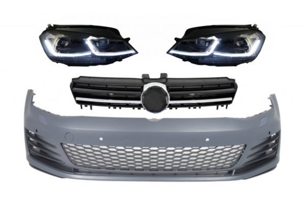 Støtfanger foran med LED-frontlykter Sekvensielle dynamiske svinglys og gitterkrominnsatser egnet for VW Golf VII 7 5G (2013-2017) GTI Look |
