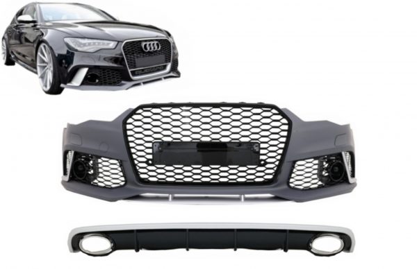 Fremre støtfanger med bakre støtfanger diffuser med eksosspisser egnet for Audi A6 C7 4G Facelift (2011-2014) RS6 Design |
