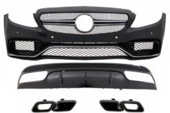 Støtfanger foran med bakre diffuser og eksosspisser Nattpakke Black Edition Sport egnet for MERCEDES C-Klasse W205 S205 (2014-2020) C63 Design