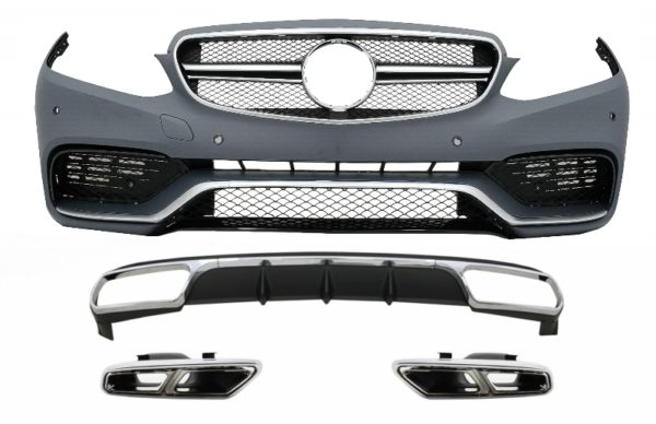 Fremre støtfanger med bakre diffusor og eksospottespisser Krom egnet for Mercedes E-Klasse W212 Facelift (2013-2016) E65 Kun design Standard støtfanger |