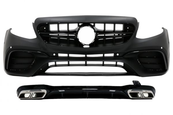 Støtfanger foran med bakre diffusor og eksospottespisser som passer for Mercedes E-klasse W213 (2016-up) E63s Design Black Edition |
