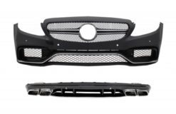 Støtfanger foran med bakre diffuser og sølvspisser egnet for Mercedes C-klasse W205 S205 (2014-2020) Kun for AMG Sport Line