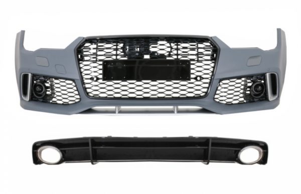 Støtfanger foran med bakre diffuser svart og eksosspisser som passer for Audi A7 4G Facelift (2015-2018) RS7 Design Only S-Line |