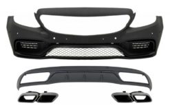 Frontstøtfanger uten rist og diffusor med lyddemperspisser Krom egnet for Mercedes C-klasse W205 S205 (2014-2018) C63 Look